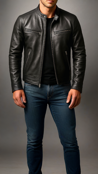 RECIO | CHAQUETA VINTAGE DE PIEL CON CREMALLERA