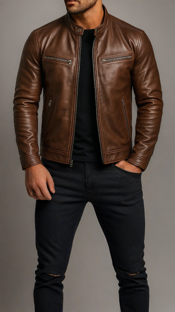 RECIO | CHAQUETA VINTAGE DE PIEL CON CREMALLERA
