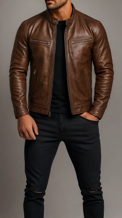 RECIO | CHAQUETA VINTAGE DE PIEL CON CREMALLERA