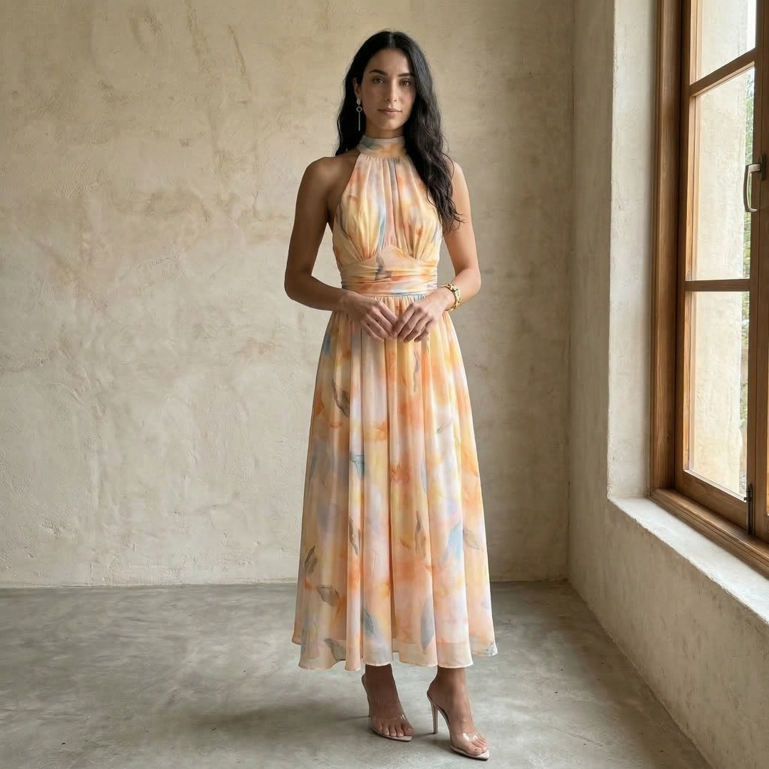 AURA | VESTIDO ESTAMPADO CON CINTURA AJUSTABLE