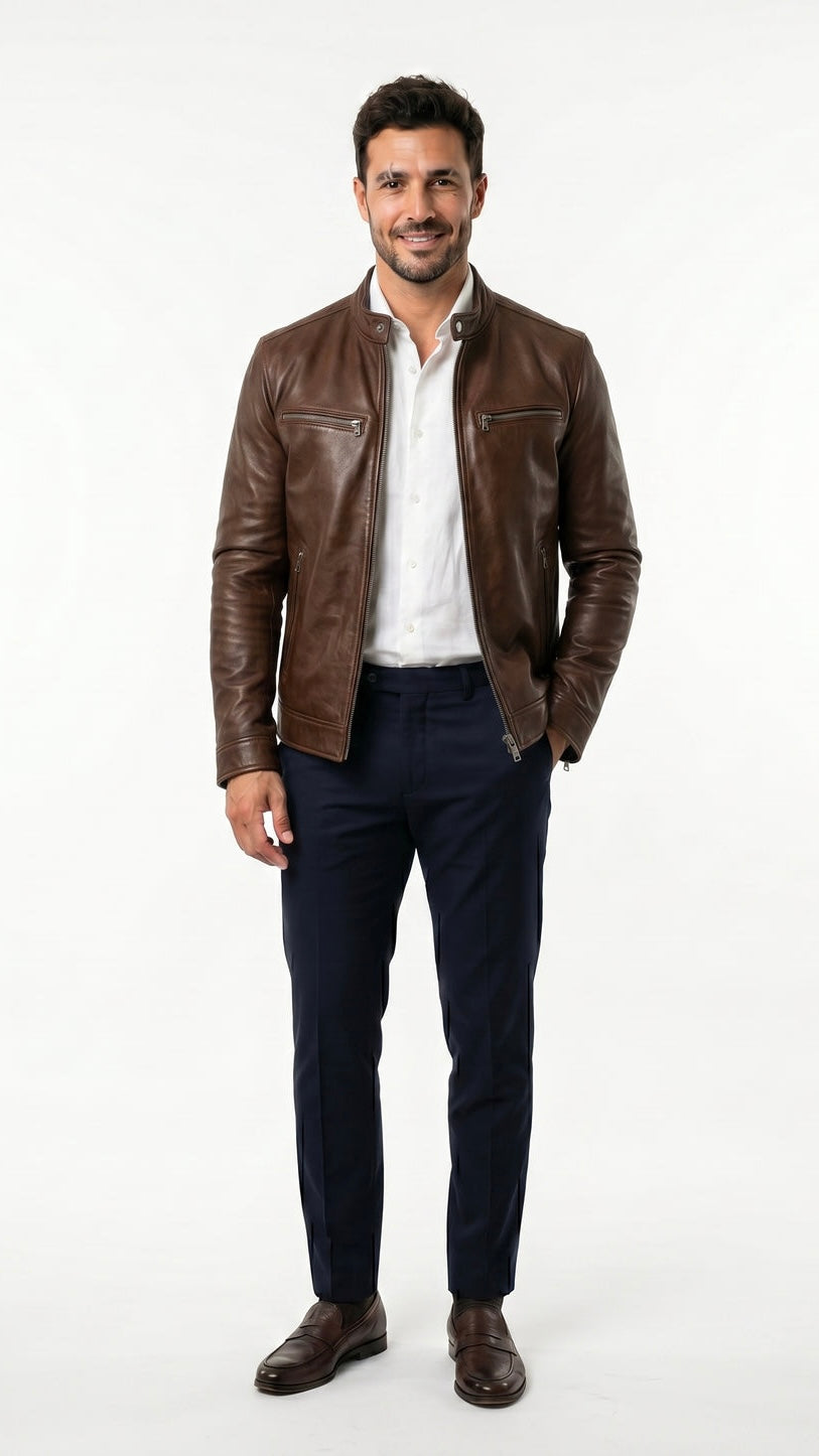 RECIO | CHAQUETA VINTAGE DE PIEL CON CREMALLERA