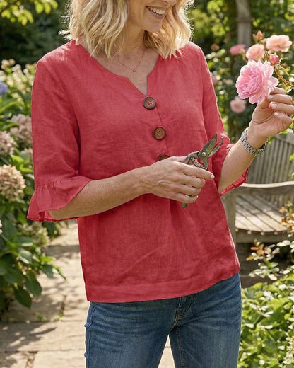 INÉS | BLUSA DE ALGODÓN LINO LISA