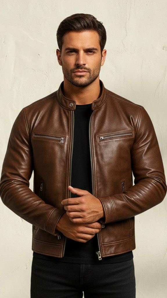 RECIO | CHAQUETA VINTAGE DE PIEL CON CREMALLERA