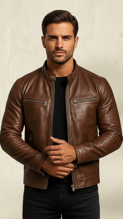 RECIO | CHAQUETA VINTAGE DE PIEL CON CREMALLERA